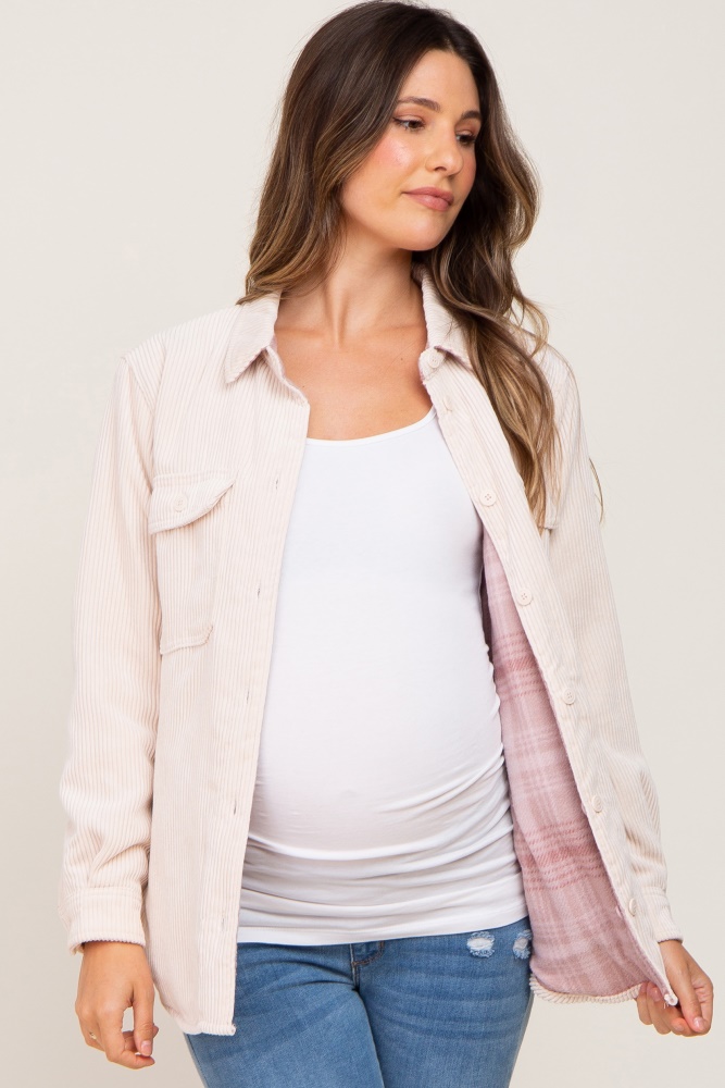 Cream Reversible Maternity Shirt Jacket