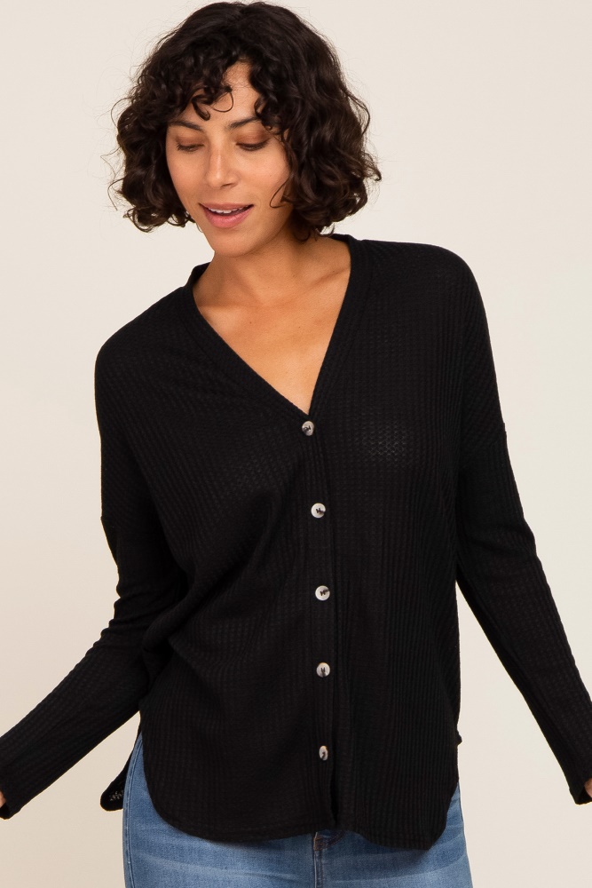 Black Cropped Chunky Open Knit Cardigan– PinkBlush