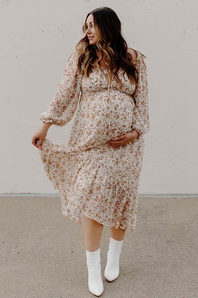 deep burgundy color dress Burgundy 3/4 Sleeves Front Pleated Maternity Dress – PinkBlush main image 1