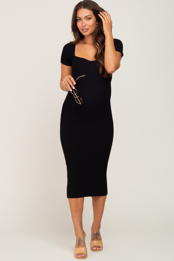 black ribbed maternity midi dress