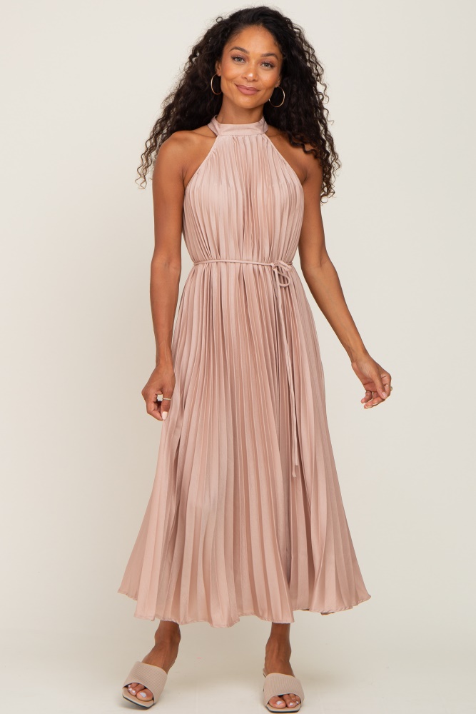 pink brown dress Rose Garden Tied Shoulder Maxi Dress Brown main image 1