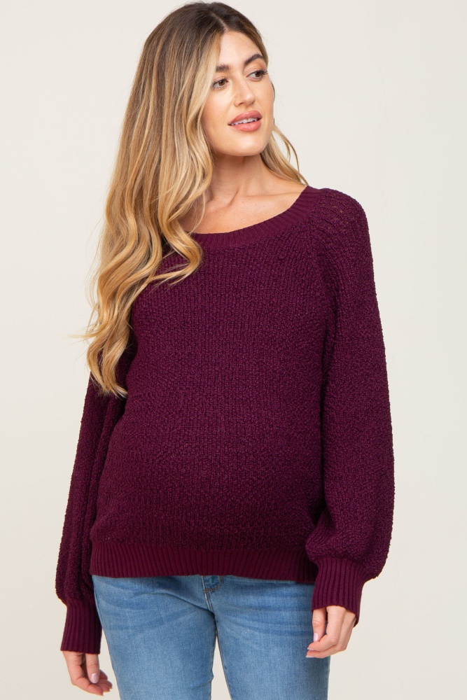 Plum Popcorn Knit Raglan Maternity Sweater