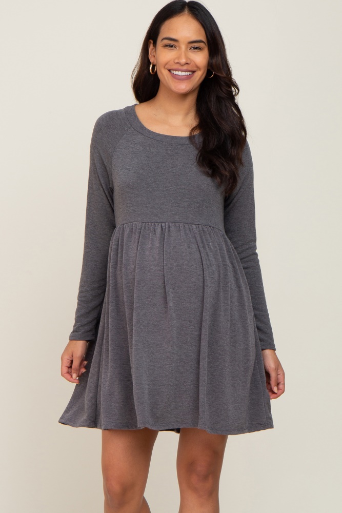 charcoal heathered long sleeve maternity dress