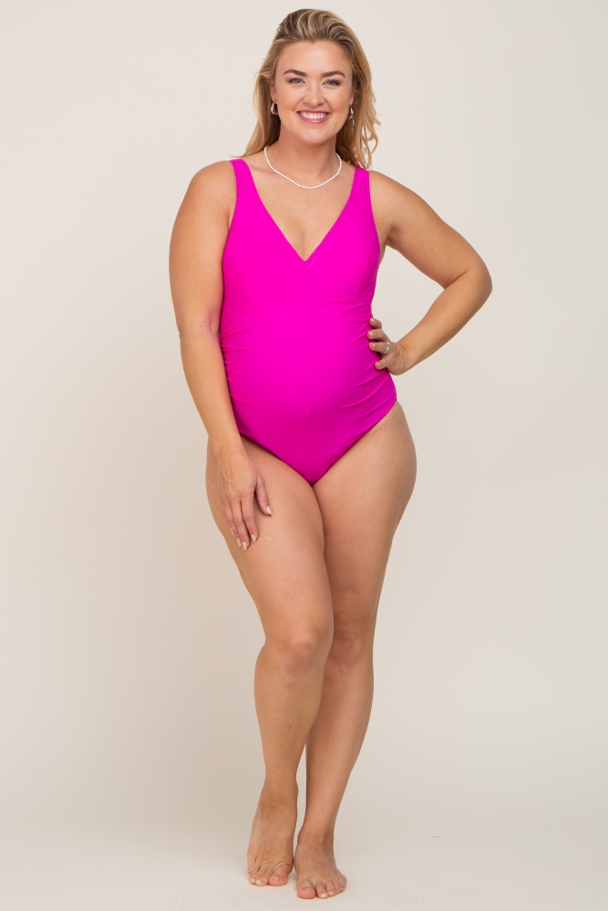 Adisputent Maternity Swimsuits V Neck Ruffled Monokini Plus Size Lace Up  Swimwear One Piece Bathing Suits for Pregnant Women