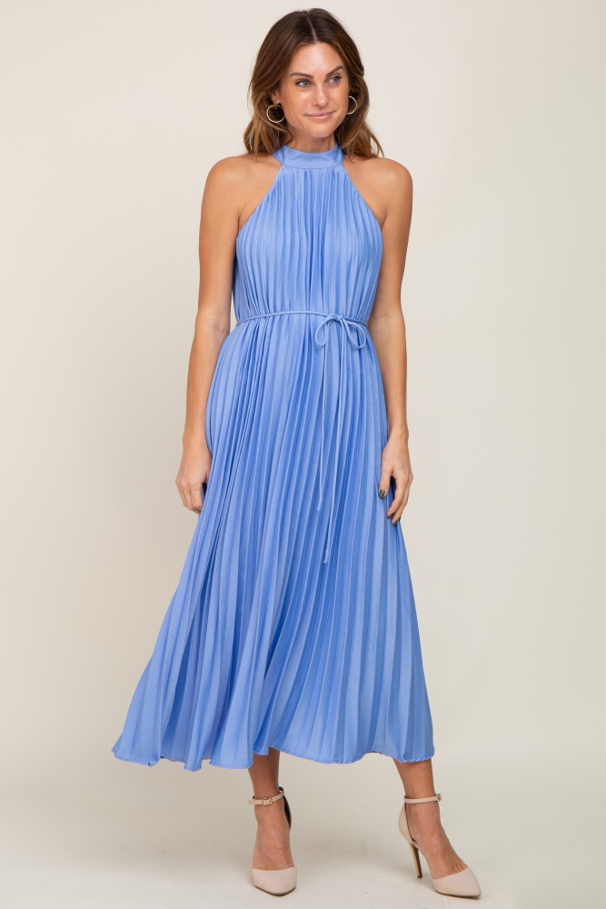 Light Blue Smocked Fitted Midi Dress  PinkBlush