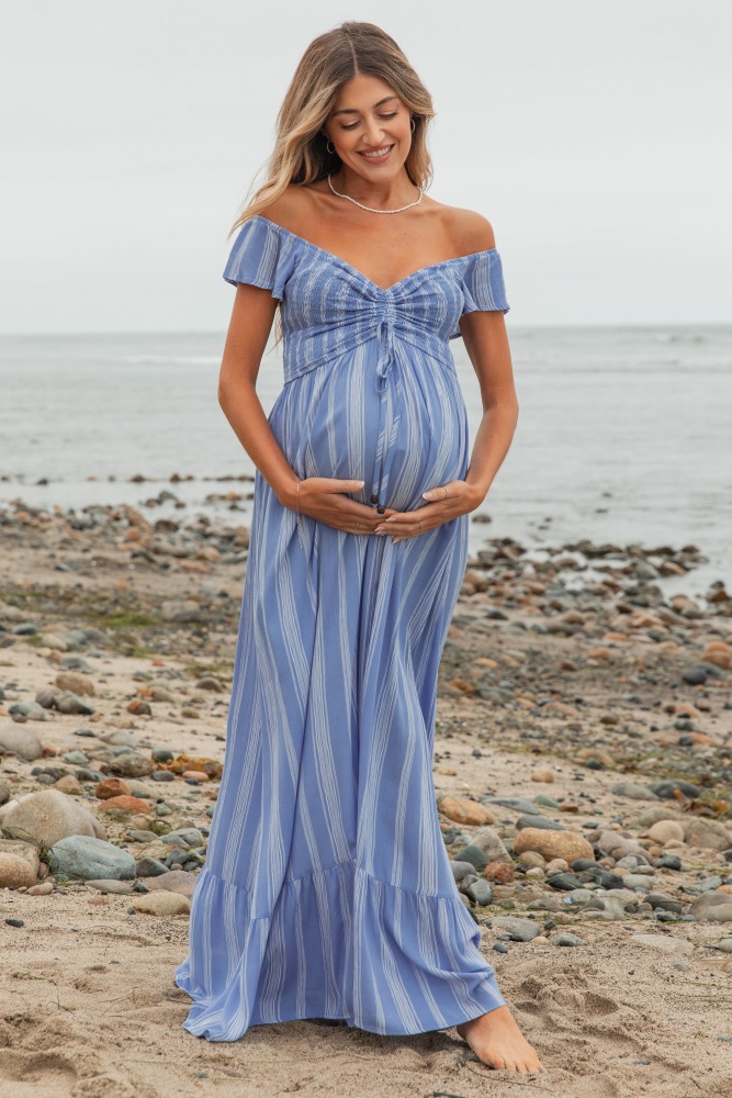 Navy Blue Leaf Print Chiffon One Shoulder A-Line Waist Tie