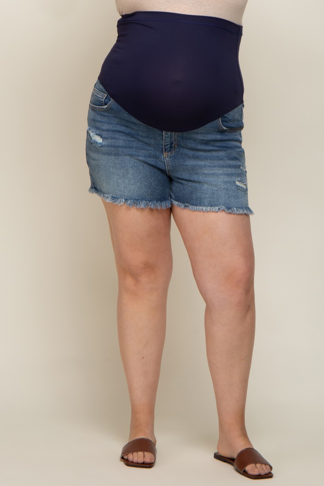 Zodggu Womens Blue Maternity Shorts Plus Size Women's Hang Dyed