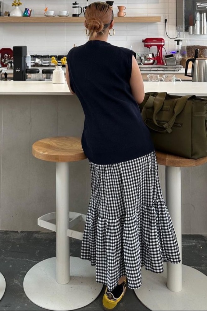 Black Gingham Smocked Midi Dress  PinkBlush