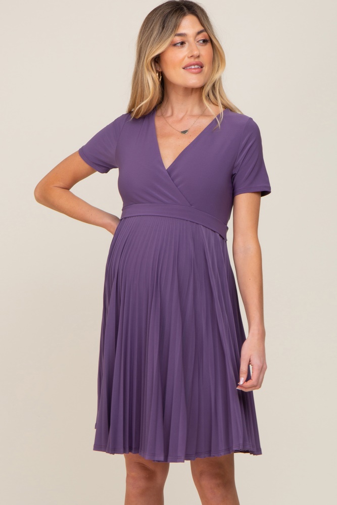 plum pleated maternity/nursing dress