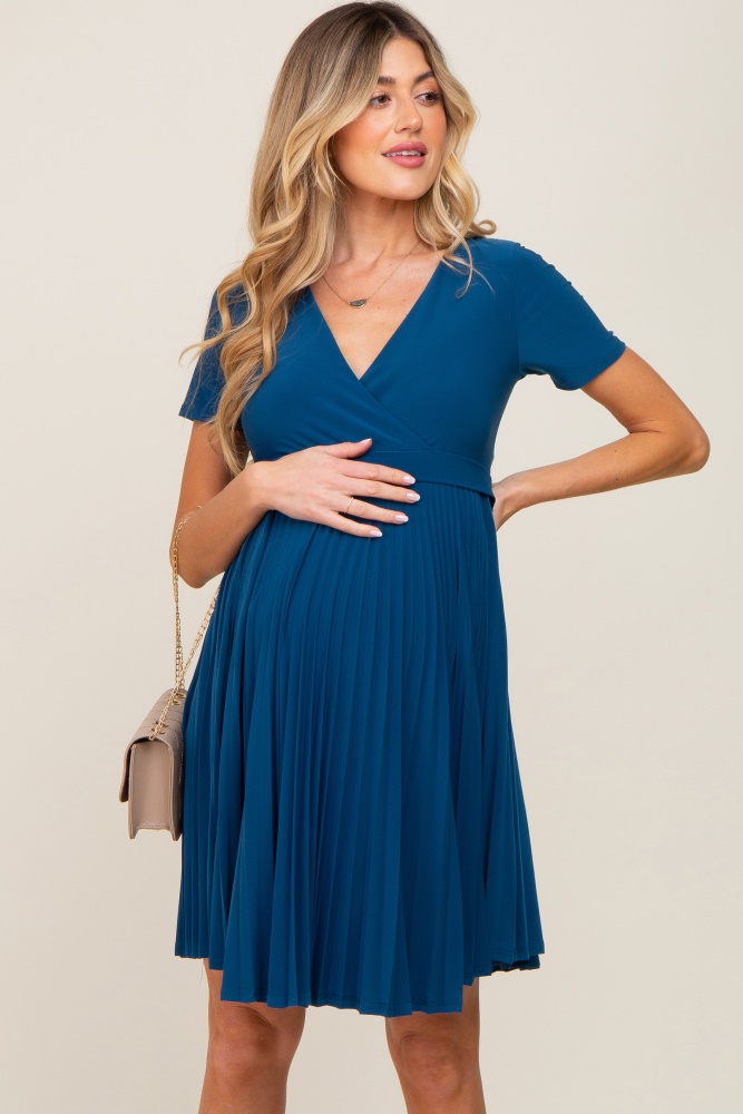 teal pleated maternity/nursing dress