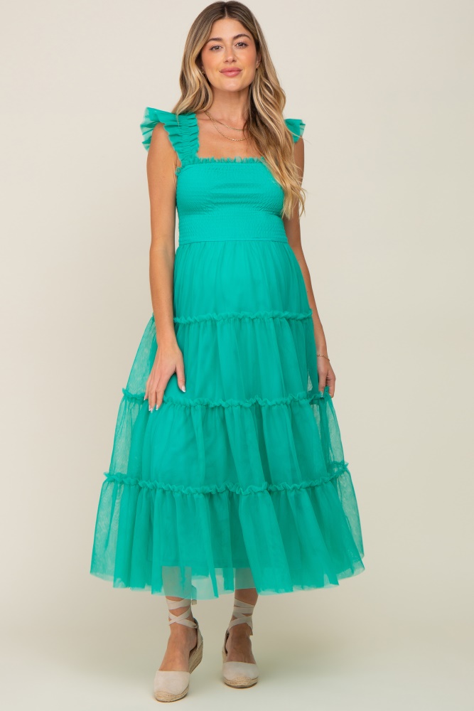 PinkBlush Forest Green Cold Shoulder Ruffle Detail High Neck Fitted Ma