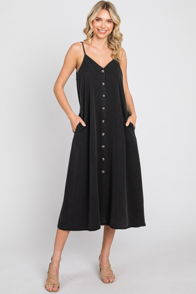 black button down midi tank dress