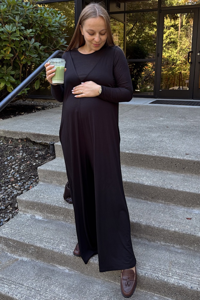 Black Deep V Sleeveless Wide Leg Maternity Jumpsuit