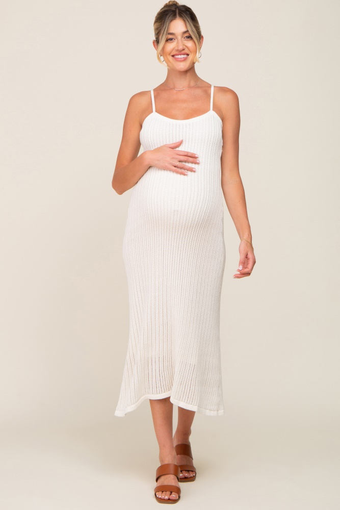 white open knit crochet maternity midi dress