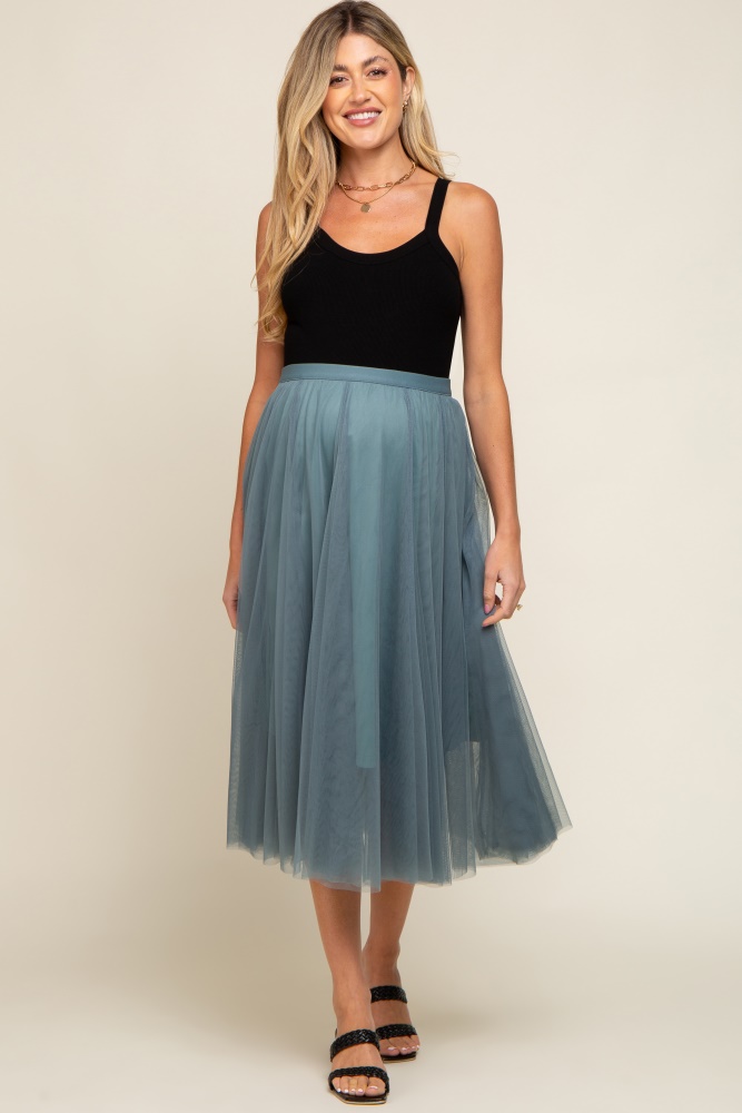 teal tulle maternity midi skirt