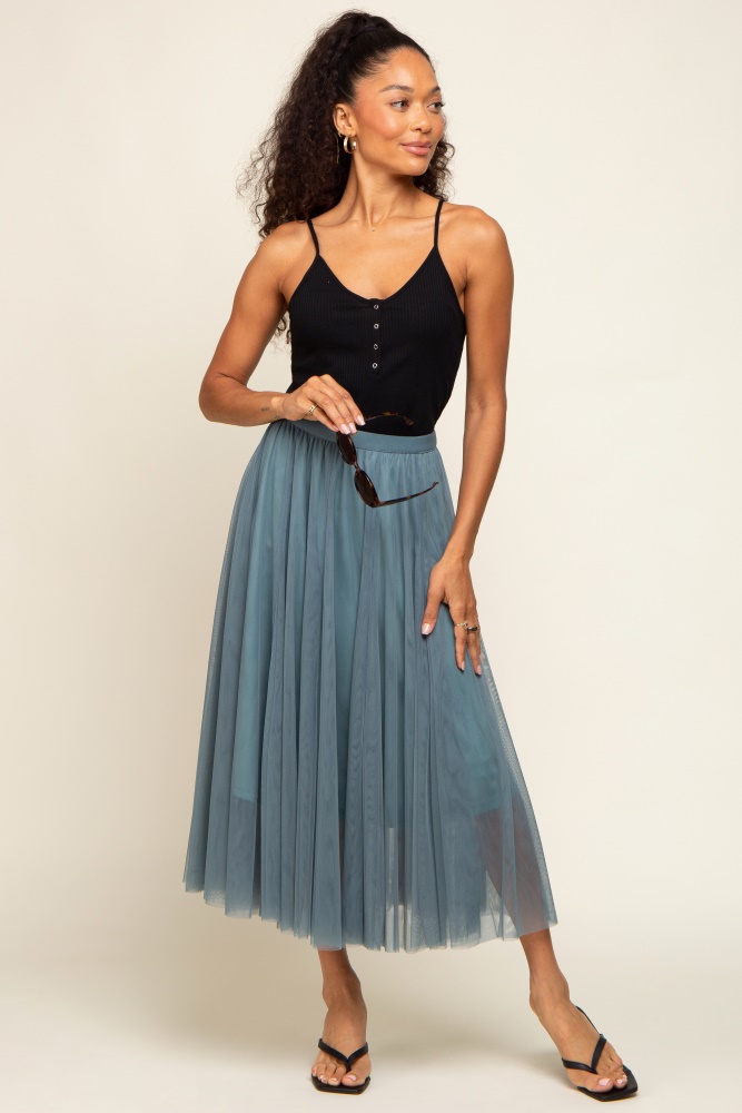 teal tulle midi skirt