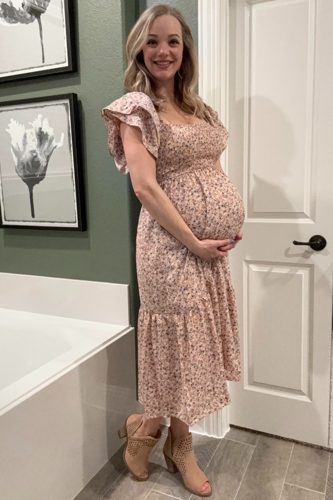 Light Pink Floral Flutter Maternity Midi Dress Small