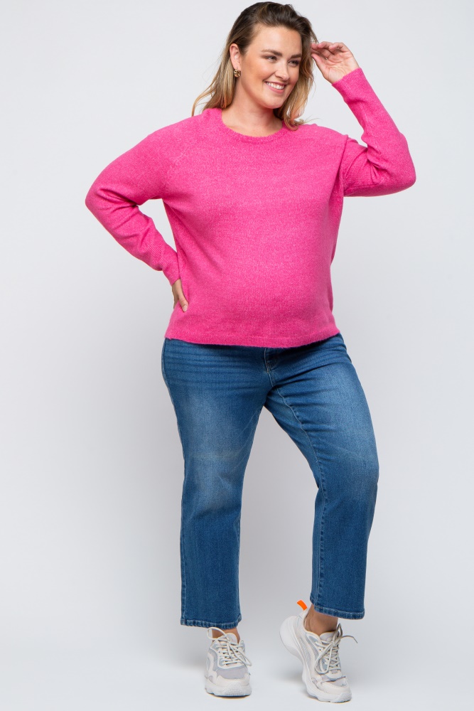 Fuchsia Button Accent Maternity Plus Size Sweater