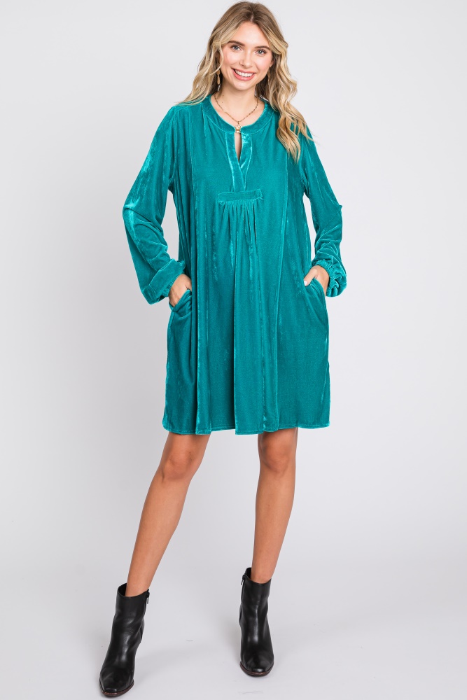 emerald v-neck velvet dress