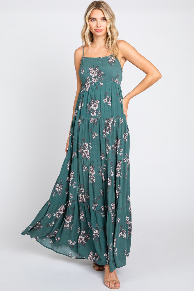 teal ditsy floral tiered maxi dress