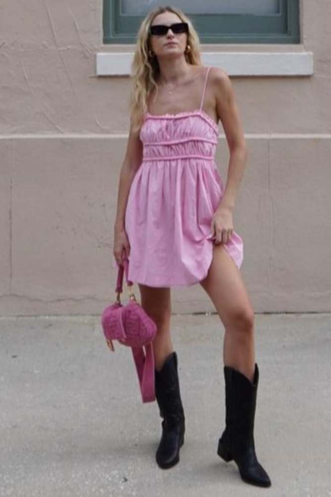 open lace back dress Pink Strapless Babydoll Dress - Twist Romper