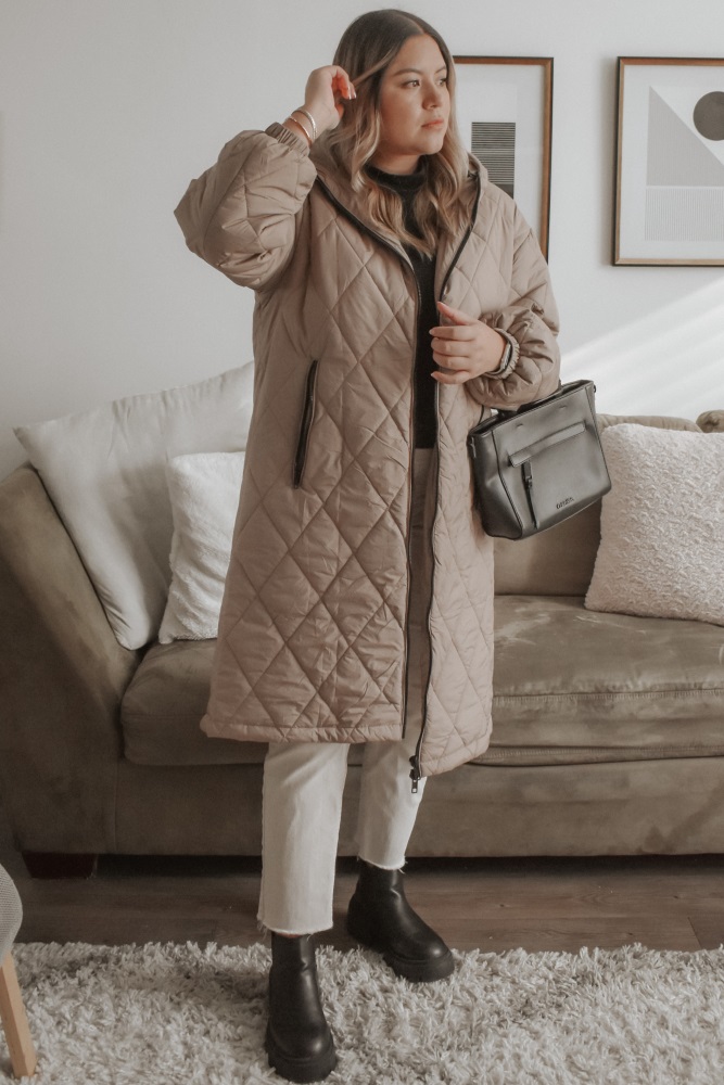 Light Taupe Quilted Long Puffer Jacket– PinkBlush