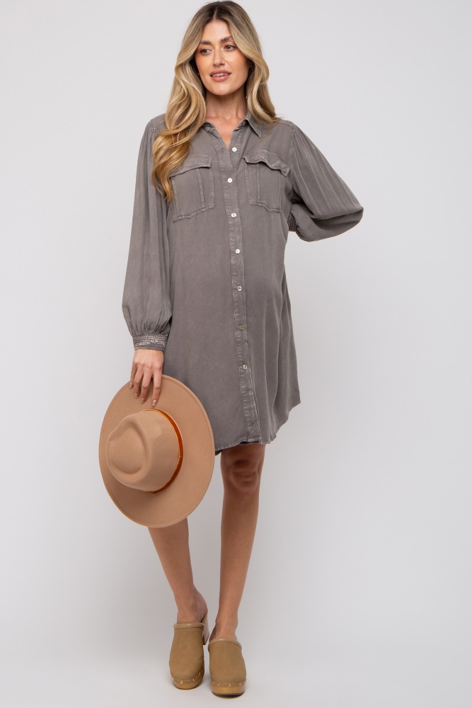 charcoal vintage wash maternity shirt dress