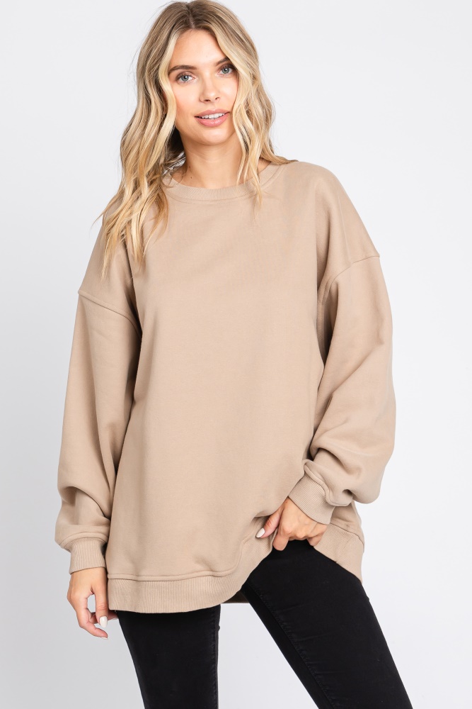 beige soft knit fleece lined sweatshirt