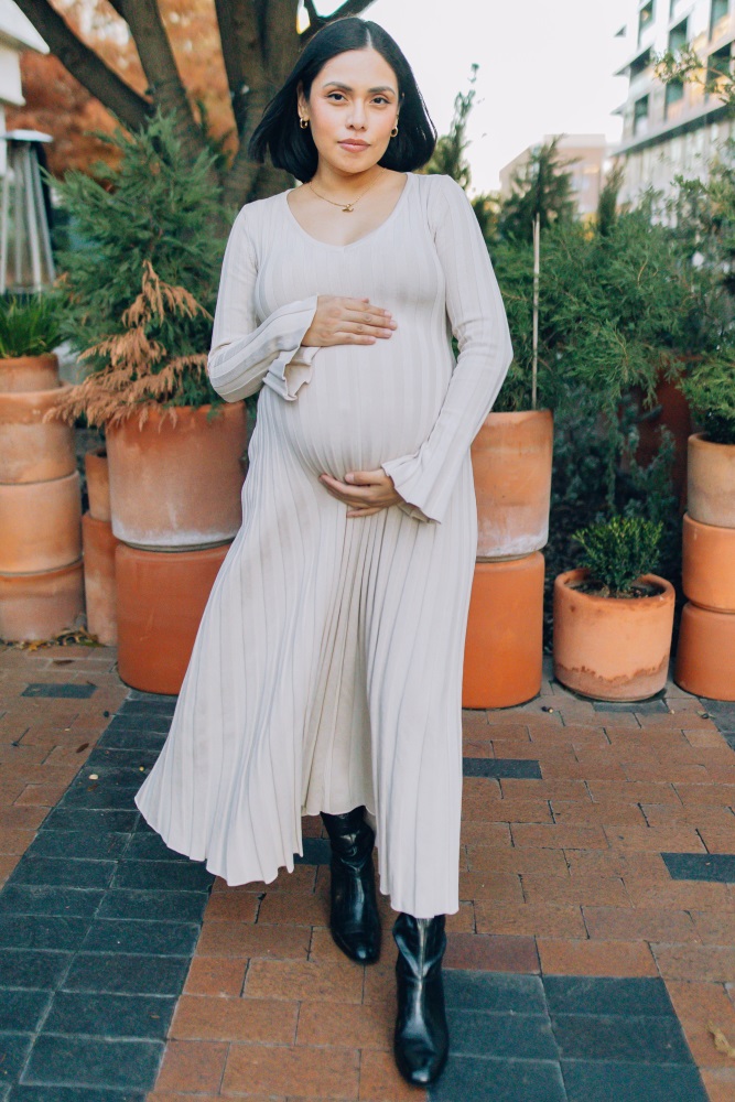 Taupe Ribbed Maternity Knit Maxi Dress – PinkBlush
