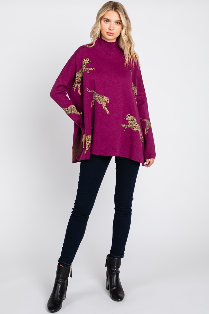 Plum Animal Print Side Slit Sweater