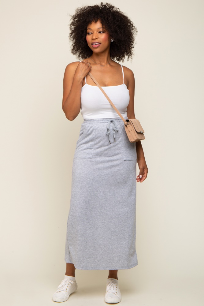 Heather Grey Ribbed Side Slit Midi Skirt– PinkBlush Heather Grey Ribbed Side Slit Midi Skirt– PinkBlush