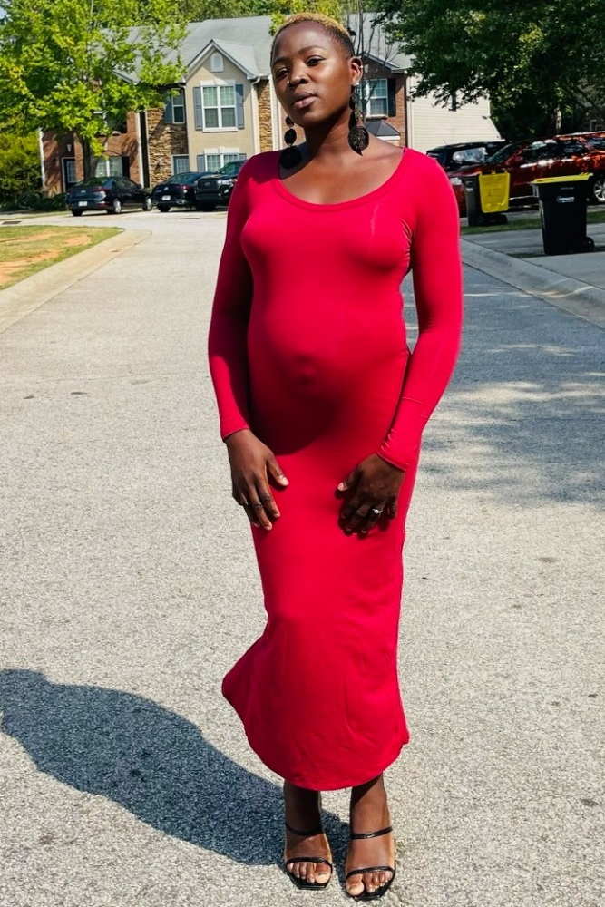 Burgundy Solid Long Sleeve Scoop Neck Maternity Maxi Dress Burgundy Solid Long Sleeve Scoop Neck Maternity Maxi Dress