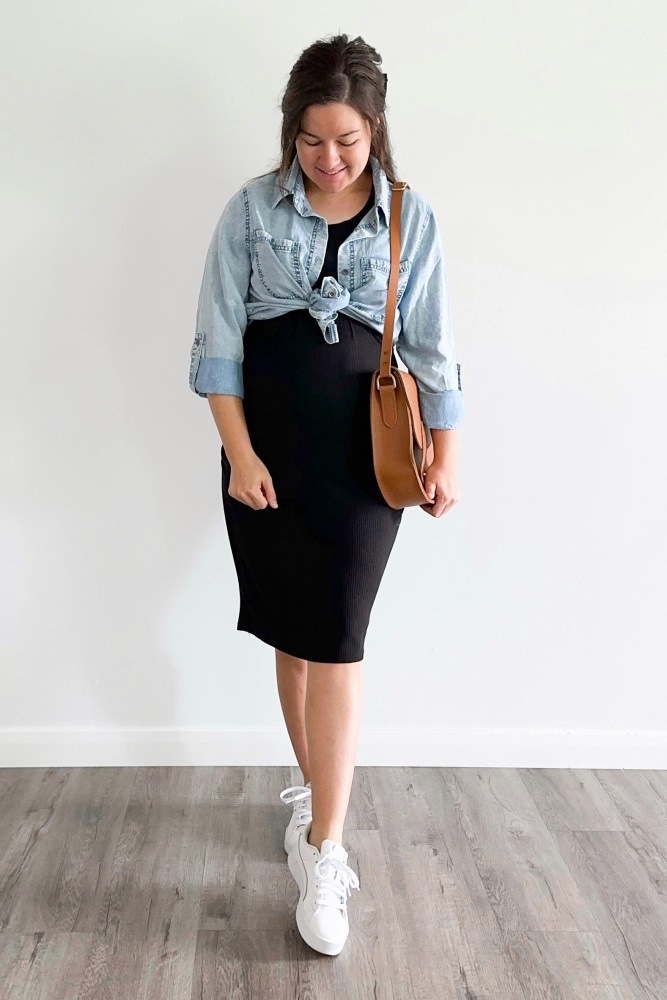 Light Blue Chambray Maternity Rolled Cuff Shirt