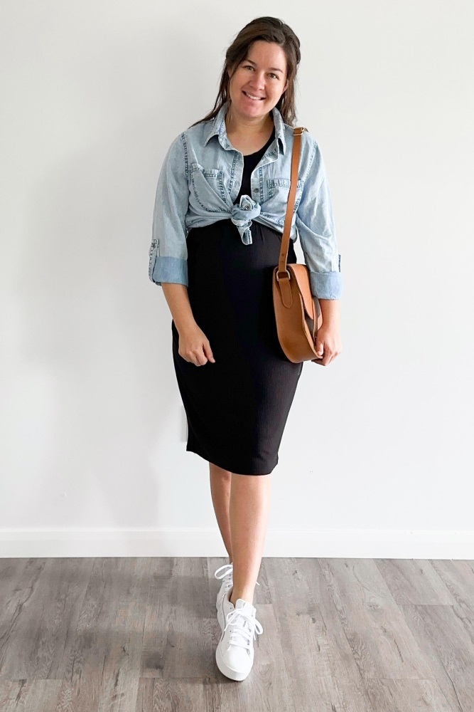 Light Blue Chambray Maternity Rolled Cuff Shirt