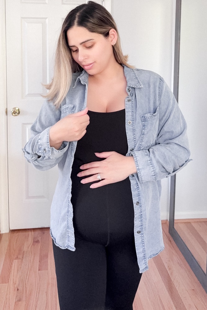 Light Blue Chambray Maternity Rolled Cuff Shirt