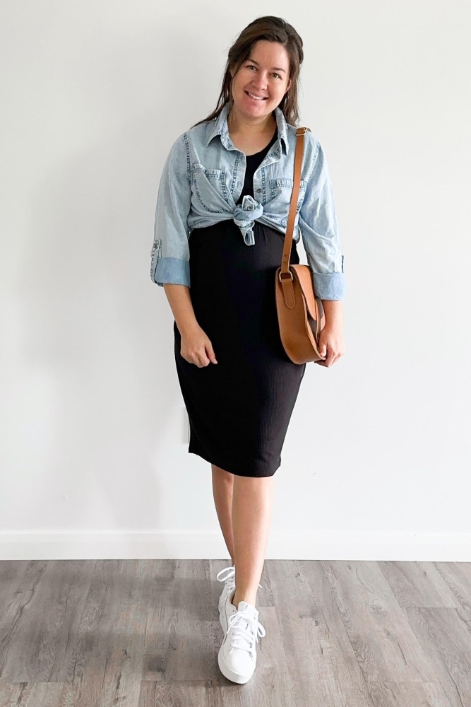 Light Blue Chambray Maternity Rolled Cuff Shirt