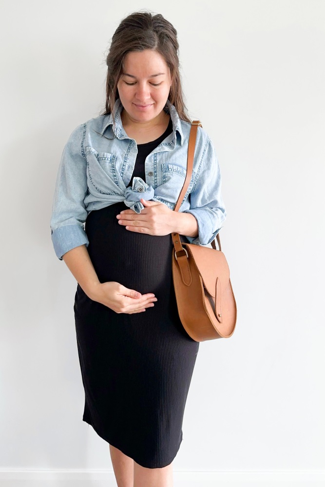 Light Blue Chambray Maternity Rolled Cuff Shirt