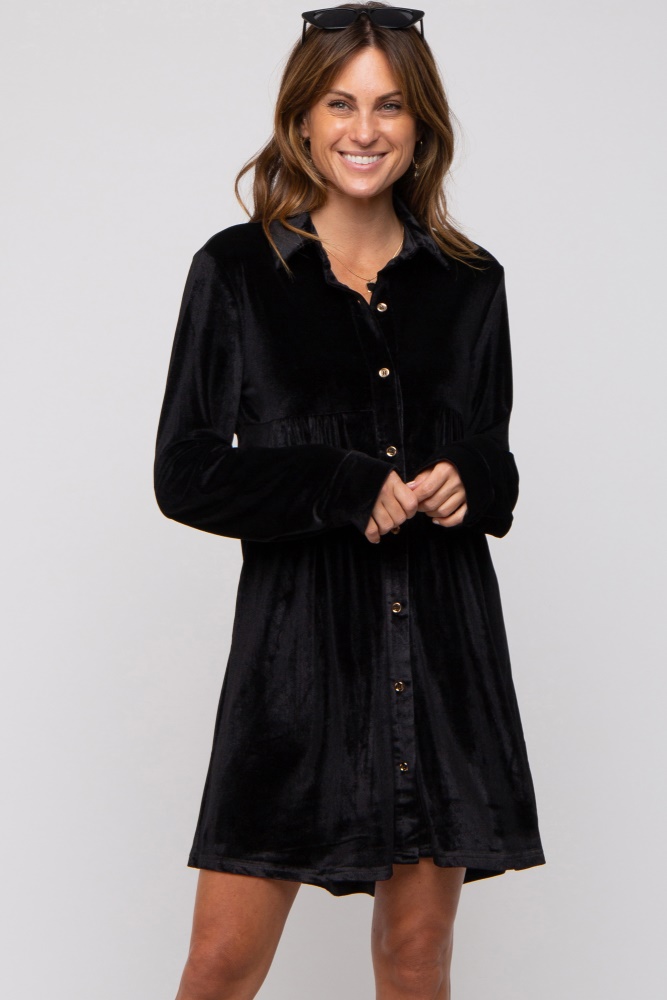 black velvet button down dress