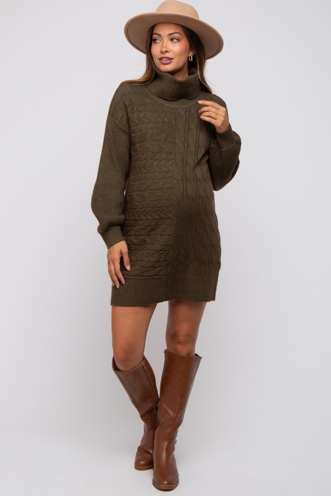olive cable knit maternity mini sweater dress