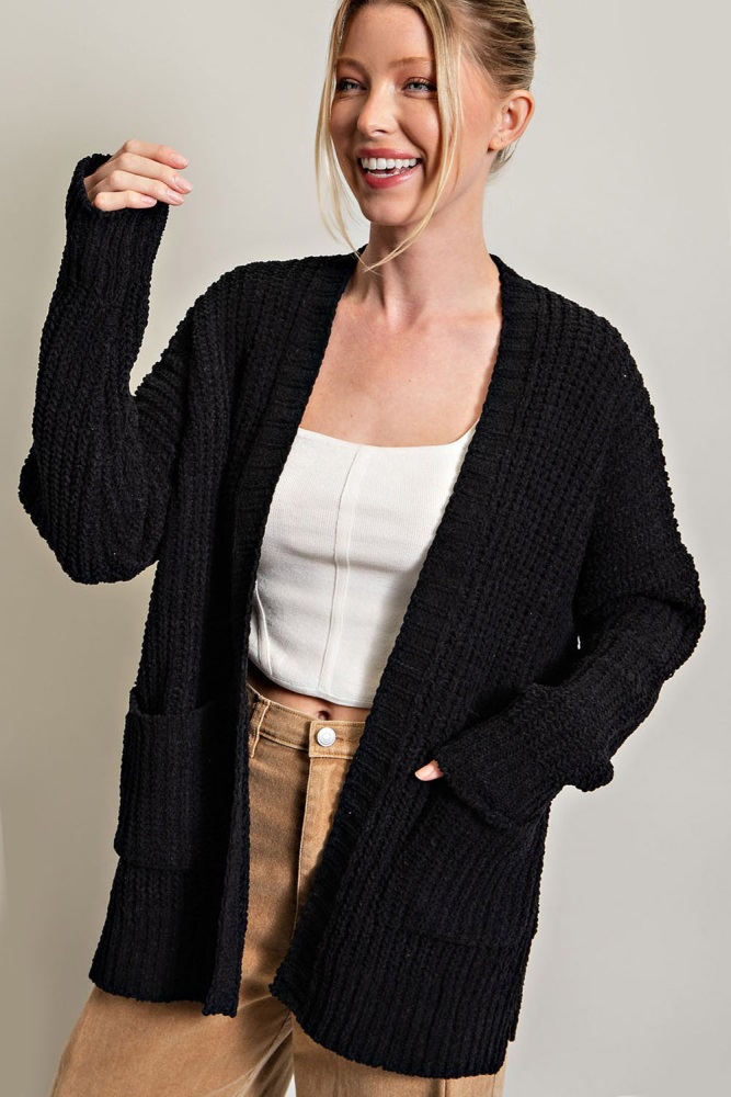 Black Cropped Chunky Open Knit Cardigan– PinkBlush