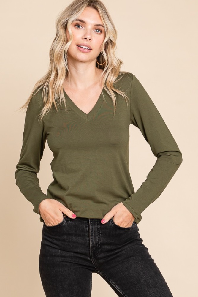 olive fitted long sleeve top
