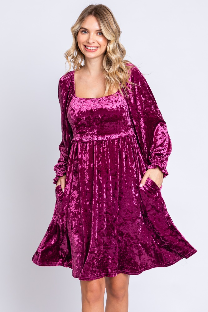 magenta velour square neck dress