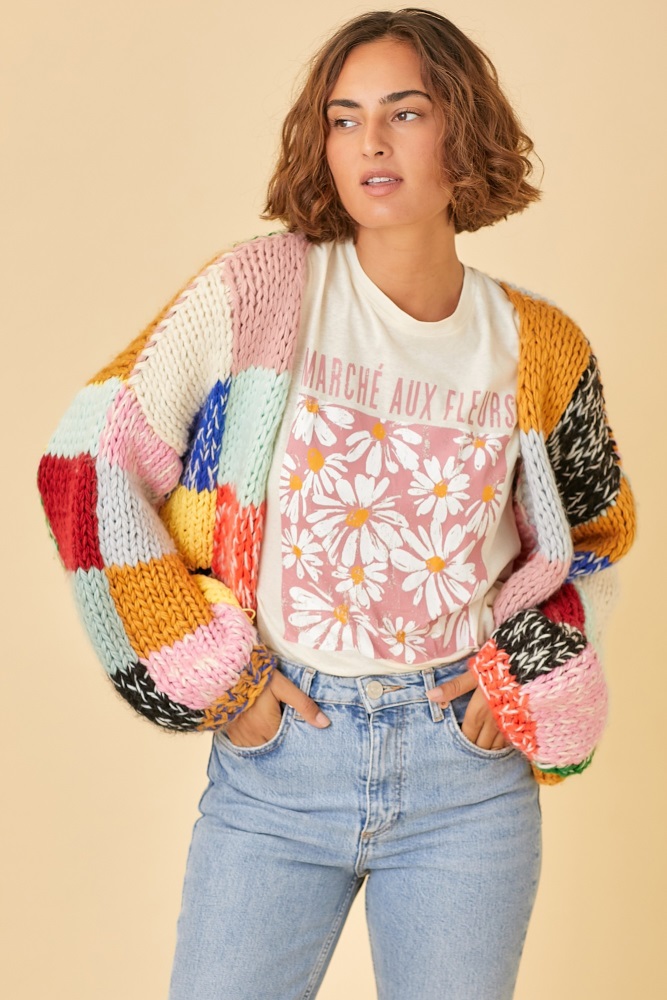 カラー　20AW kolor DOCKING KNIT CARDIGAN Color Mixed Cardigan Sweater – LEIF
