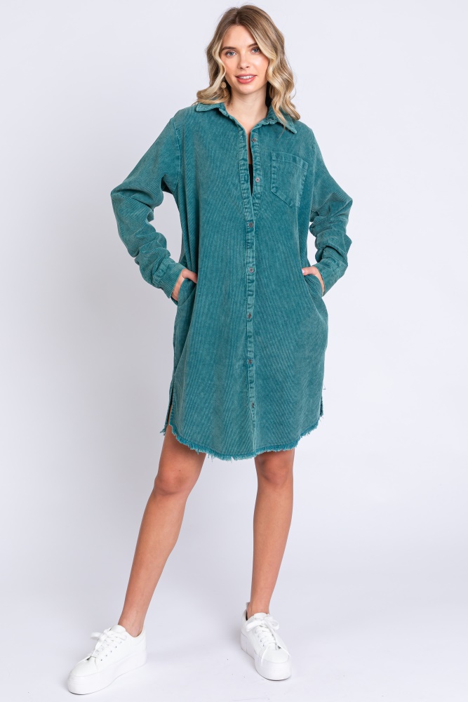 jade corduroy button down collared dress