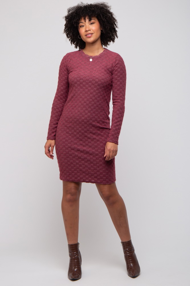 burgundy soft brushed knit long sleeve dress