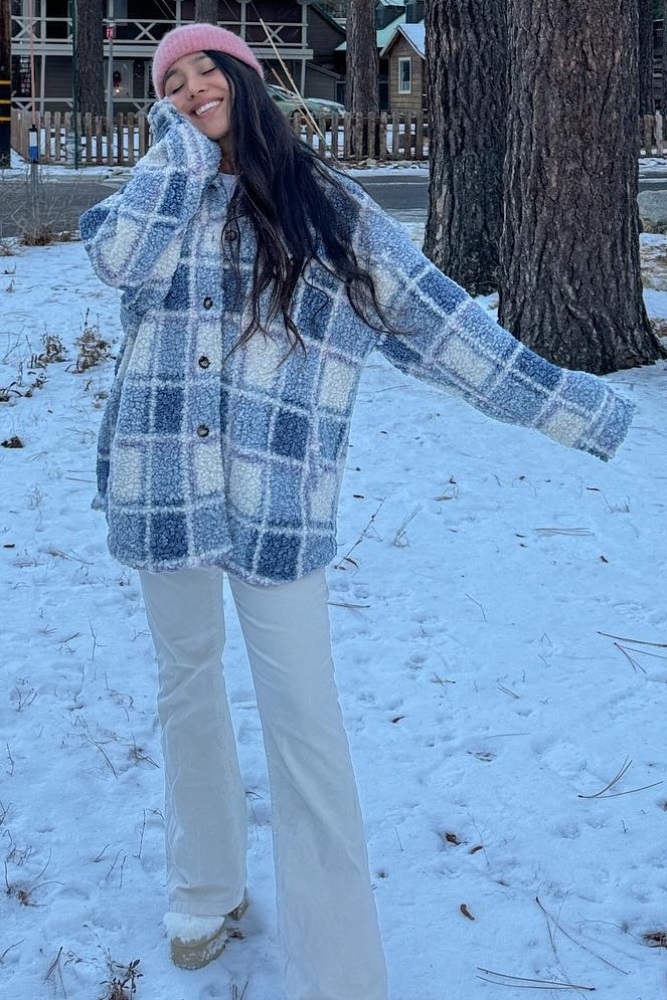 Blue Plaid Sherpa Jacket