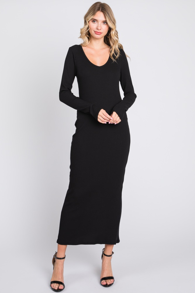 black ribbed long sleeve maxi dress