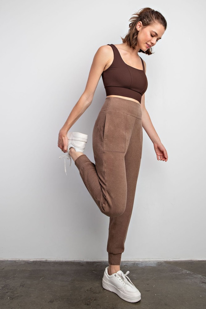 brown soft knit joggers