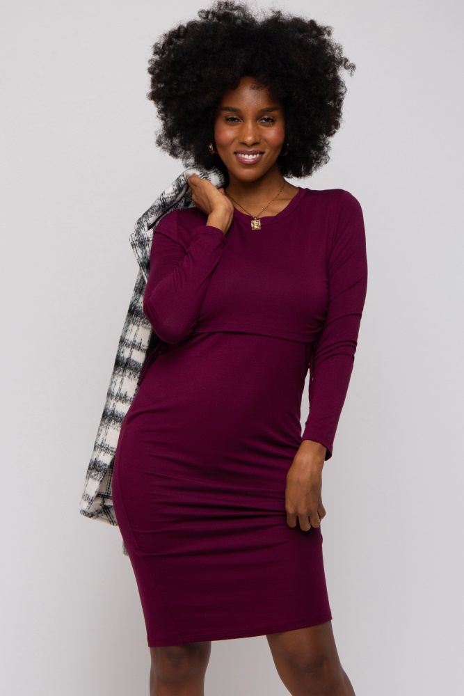 burgundy long sleeve nursing dress