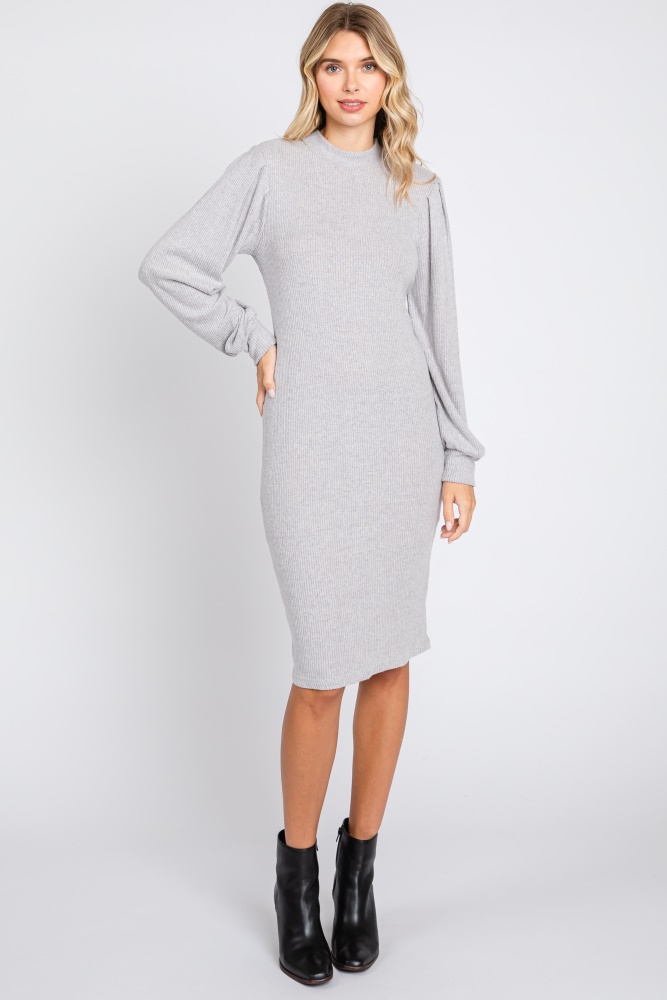 heather grey ribbed long sleeve mock neck dress